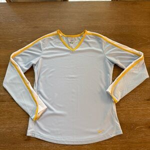 Nike DRI-FIT White and Yellow V-Neck Long Sleeves Top